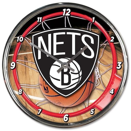 Wincraft Brooklyn Nets Clock Round Wall Style Chrome 1094327799